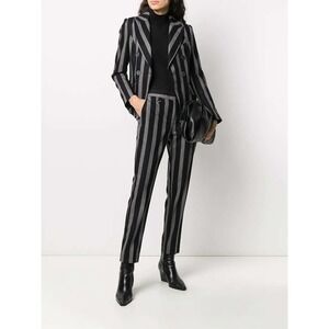 NWT Lorena Antoniazzi Black and Grey‎ Striped Peg Trousers Size IT42/US6